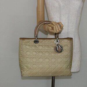 Christian Dior Canage Hand Bag Nylon Beige Silver Auth bs29100